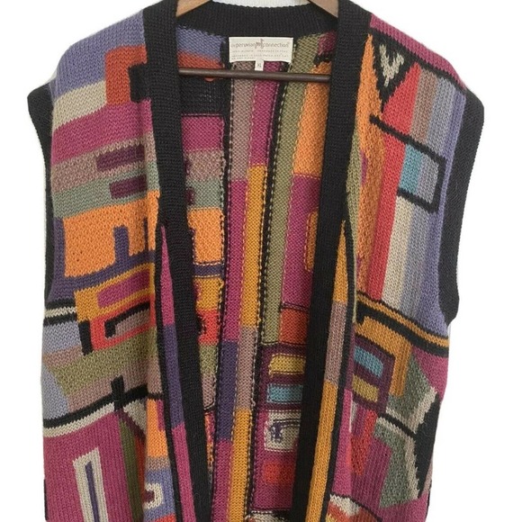 The Peruvian Connection 100% Alpaca Wool Long Sweater Vest Abstract Multi Sz XL - Picture 5 of 6
